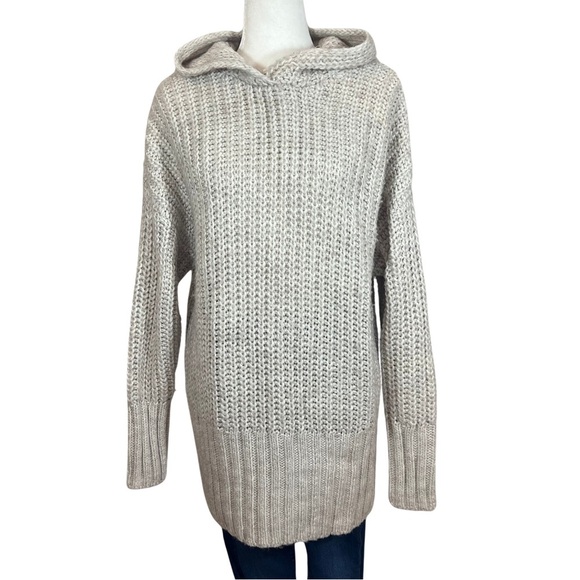 H&M Alpaca Wool Blend Chunky Knit Hooded Tunic Pullover Sweater Beige Medium - Picture 15 of 15